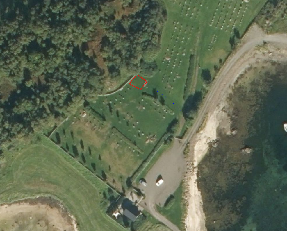 Minnelunden er tenkt plassert ved feltet markert med rødt.